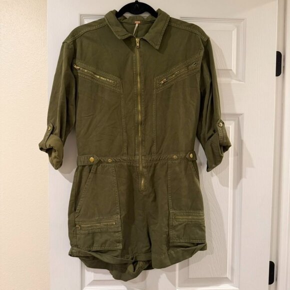 Free People Army Green Cargo Long Sleeve Isla Romper Size 6 - Picture 5 of 7